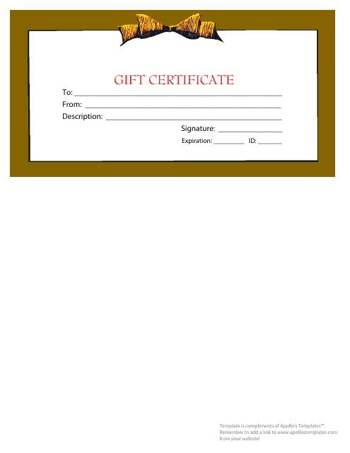 Gift Certificate Template - Olive With Yellow Bow