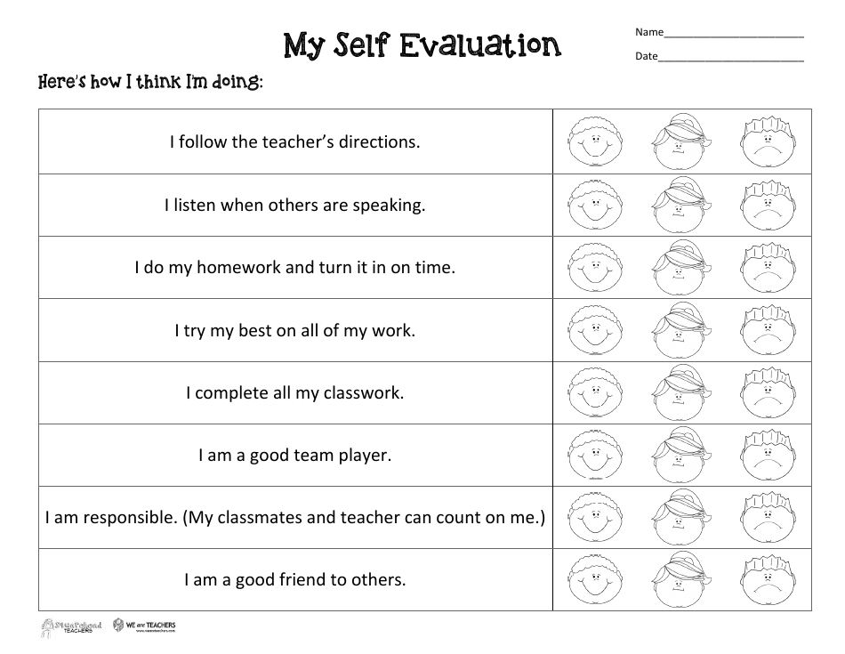 Self Evaluation Form, Page 1