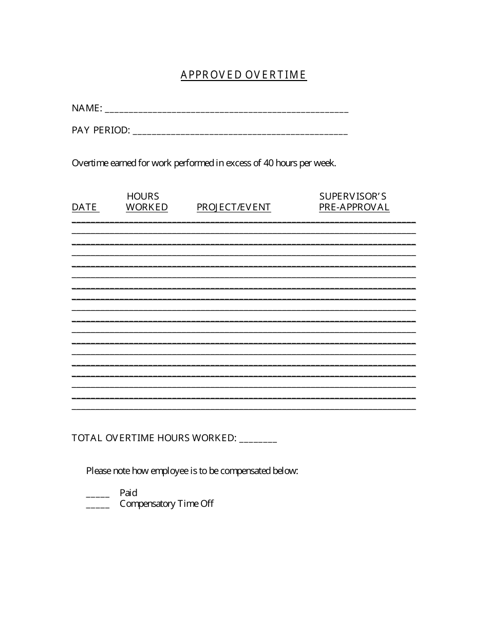 Approved Overtime Form, Page 1