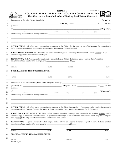 Counteroffer to Seller / Counteroffer to Buyer Form - Chicago Association of Realtors - City of Chicago, Illinois Download Pdf