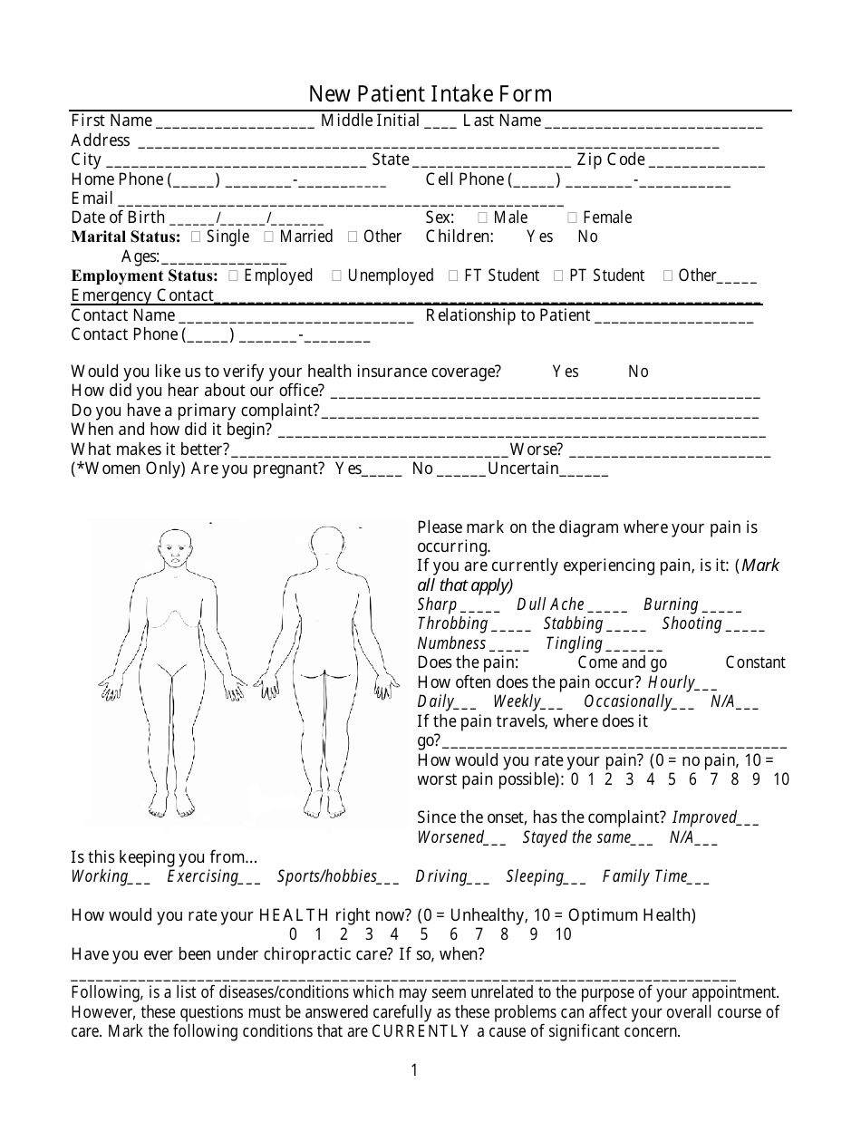Chiropractic New Patient Intake Form Download Printable Free Nude