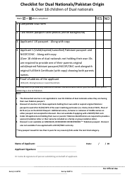 Document preview: Checklist Template for Dual Nationals/Pakistan Origin & Over 18 Children of Dual Nationals