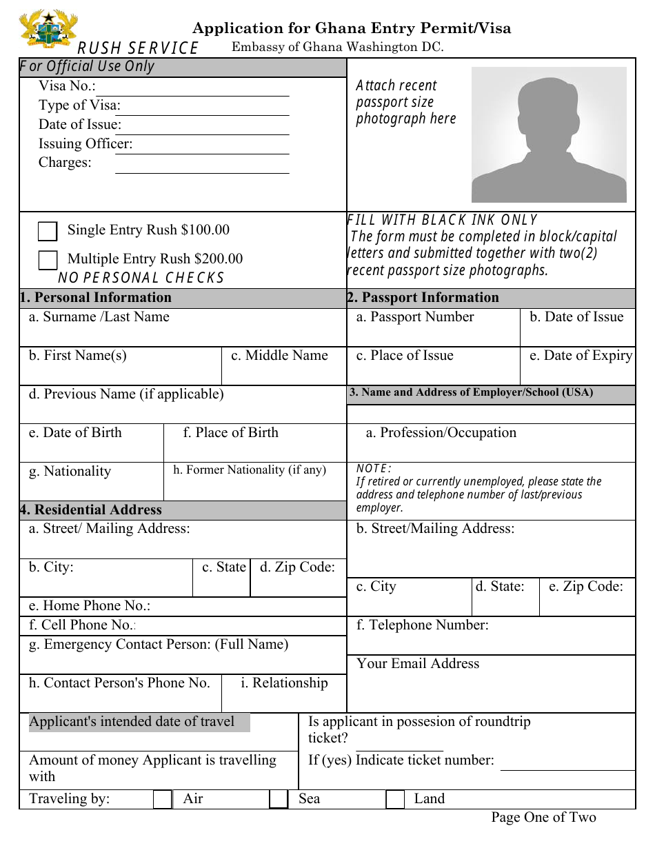 Fillable Application For Ghanaian Visa Printable Pdf