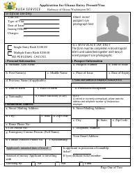 Application Form for Ghana Entry Permit/Visa - Embassy of Ghana, Washington Dc