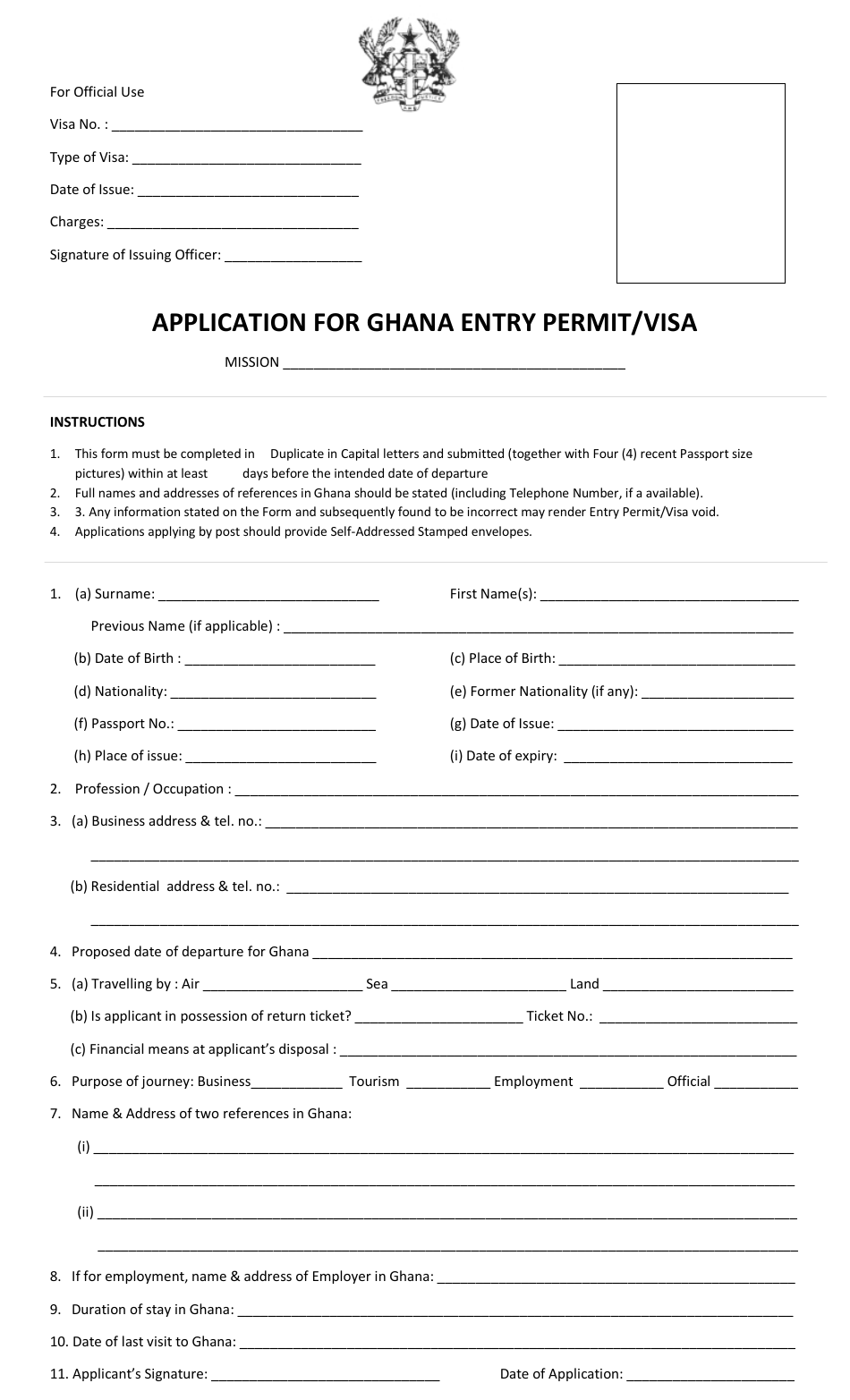 Application Form for Ghana Entry Permit/Visa - Ghana High Pertaining To Certificate Of Disposal Template