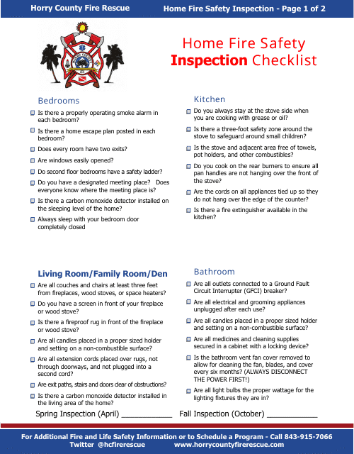 Home Fire Safety Inspection Checklist - Horry County, South Carolina
