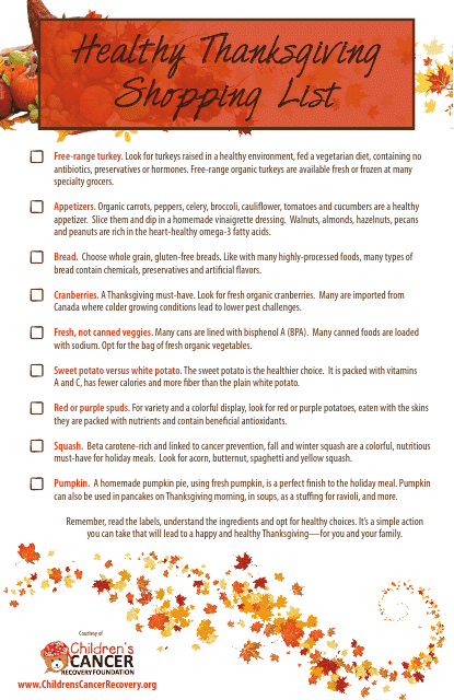 Healthy Thanksgiving Shopping List Template