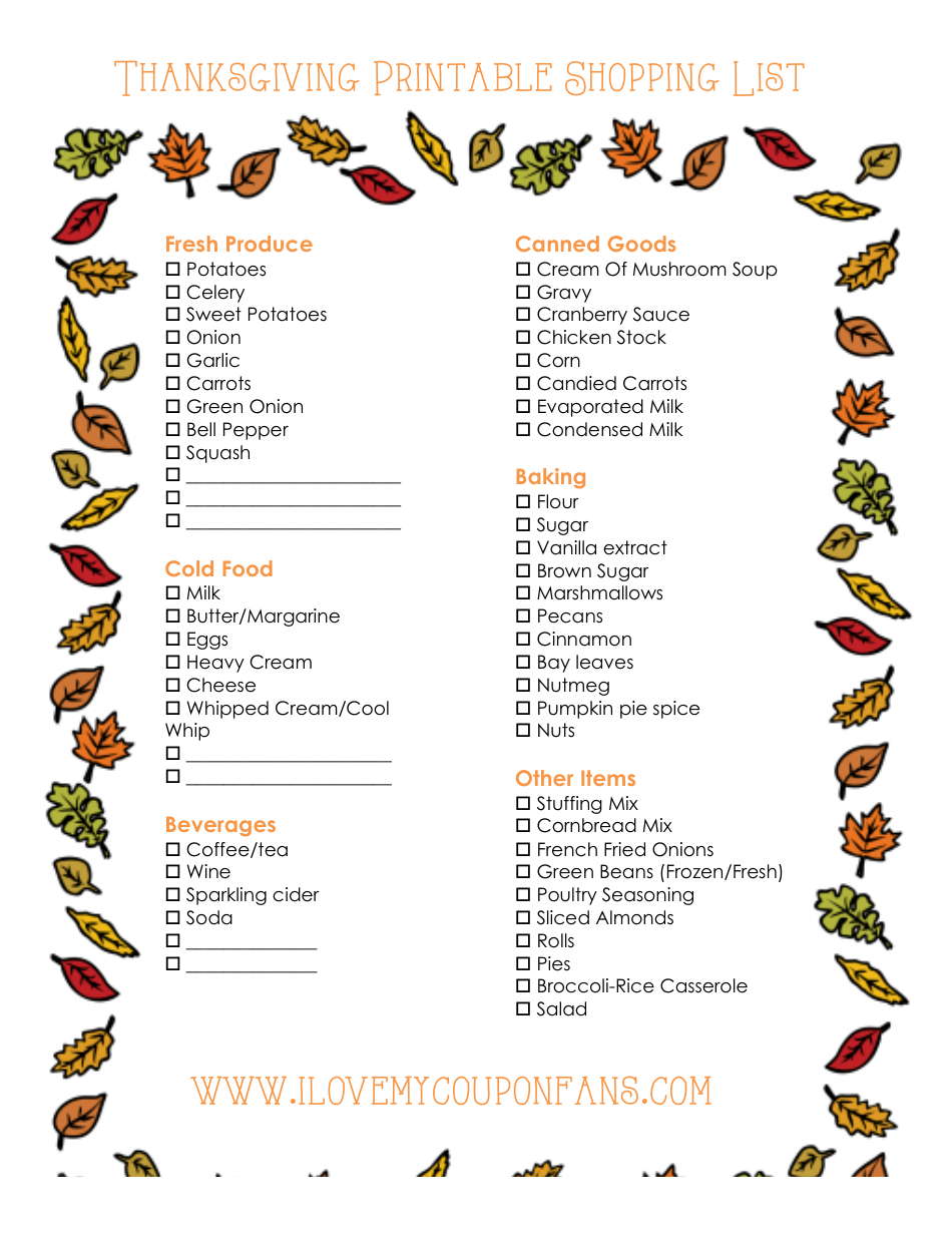 Thanksgiving Shopping List Template Preview | TemplateRoller