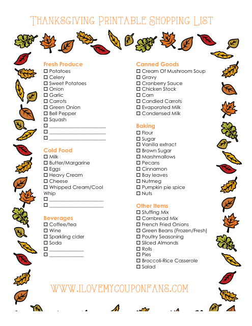 Thanksgiving Shopping List Template Download Printable PDF Templateroller