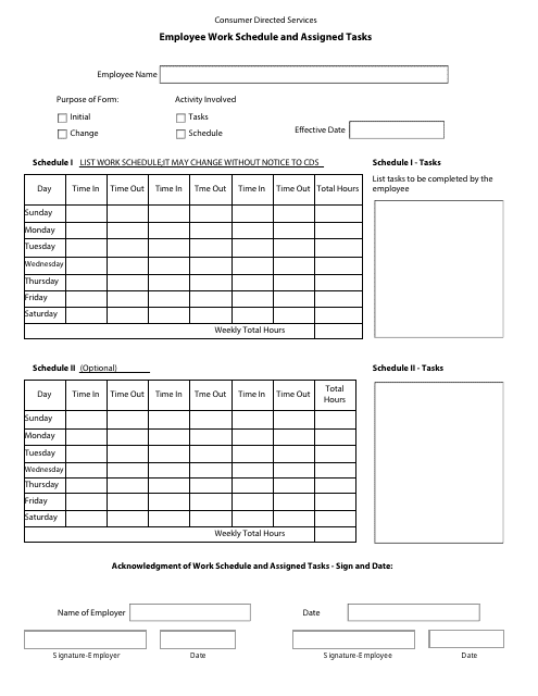 Employee Work Schedule and Assigned Tasks Template Download Pdf