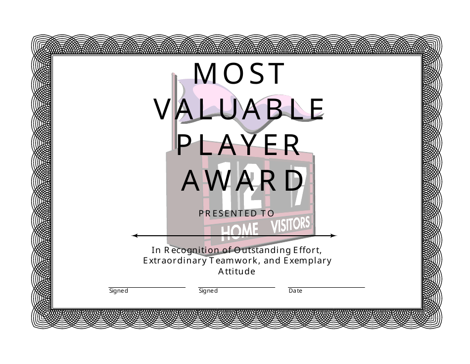 Most Valuable Player Award Certificate Template - Varicolored