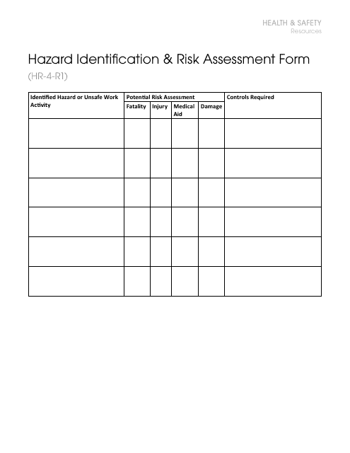 &quot;Hazard Identification &amp; Risk Assessment Form - Health &amp; Safety Resources&quot; Download Pdf