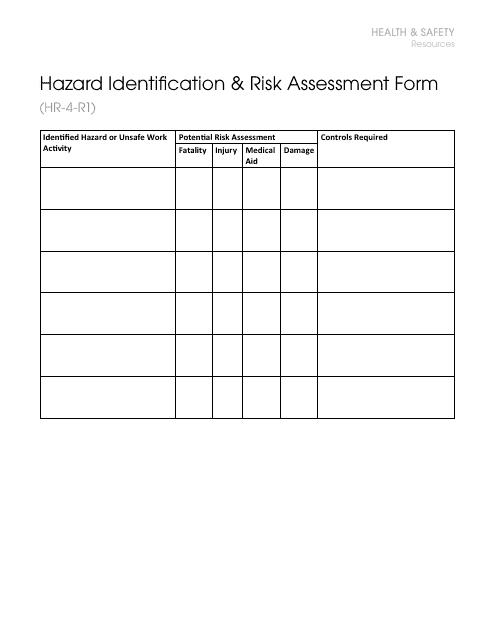 Hazard Identification & Risk Assessment Form - Health & Safety Resources Download Pdf