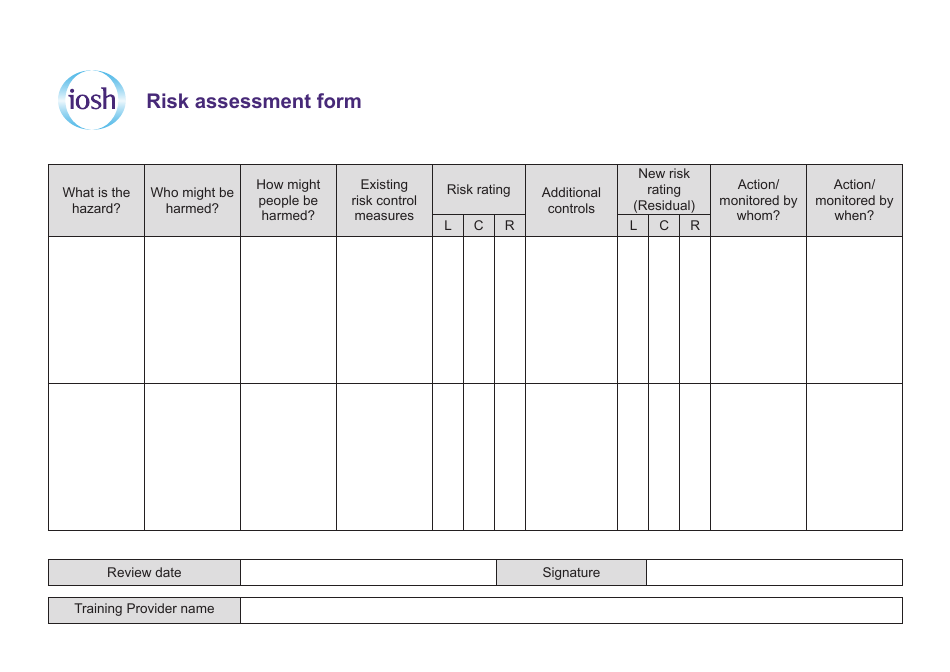 Risk Assessment Form - Iosh, Page 2