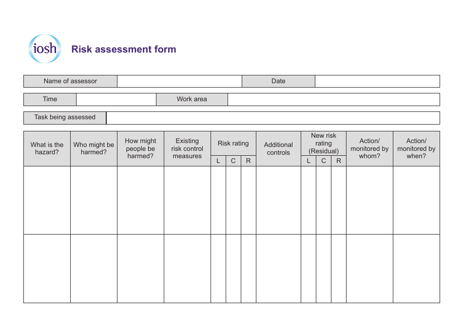 Risk Assessment Form Iosh Download Printable Pdf Templateroller