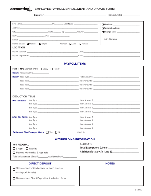 Employee Payroll Enrollment and Update Form - Accounting Rx Download Pdf
