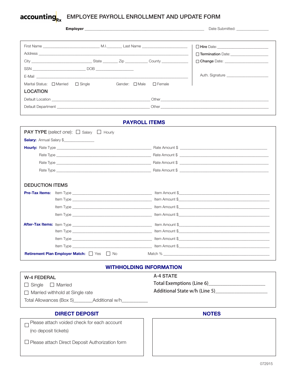 Employee Payroll Enrollment and Update Form - Accounting Rx, Page 1