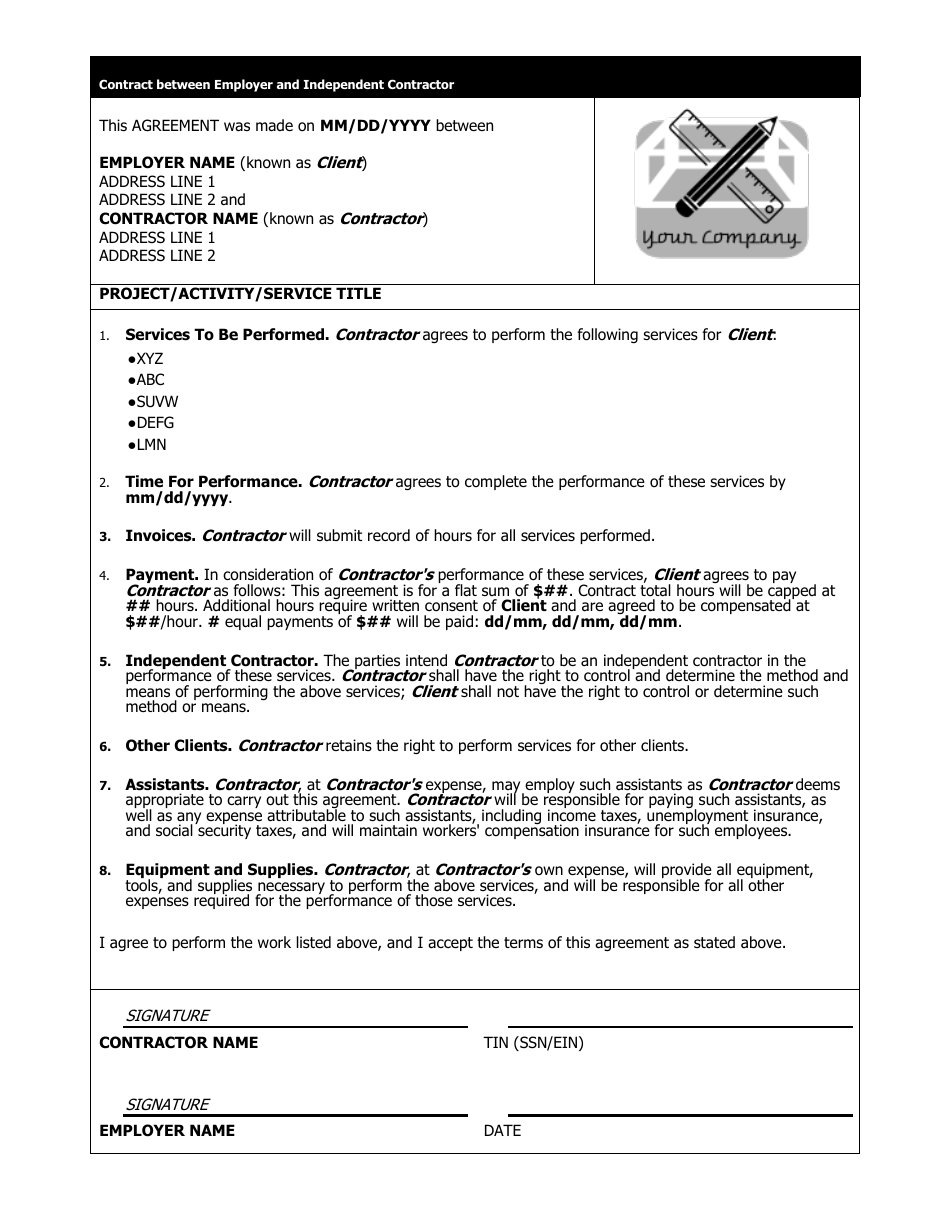 Sample Contract Between Employer And Independent Contractor Fill Out   Contract Between Employer And Independent Contractor Print Big 