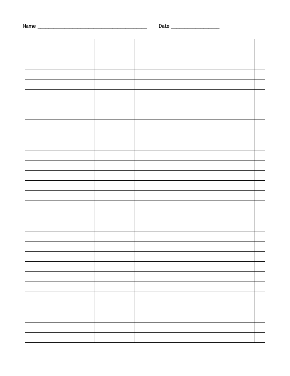 Black on White Grid Paper Template With Name and Date Boxes, Page 1