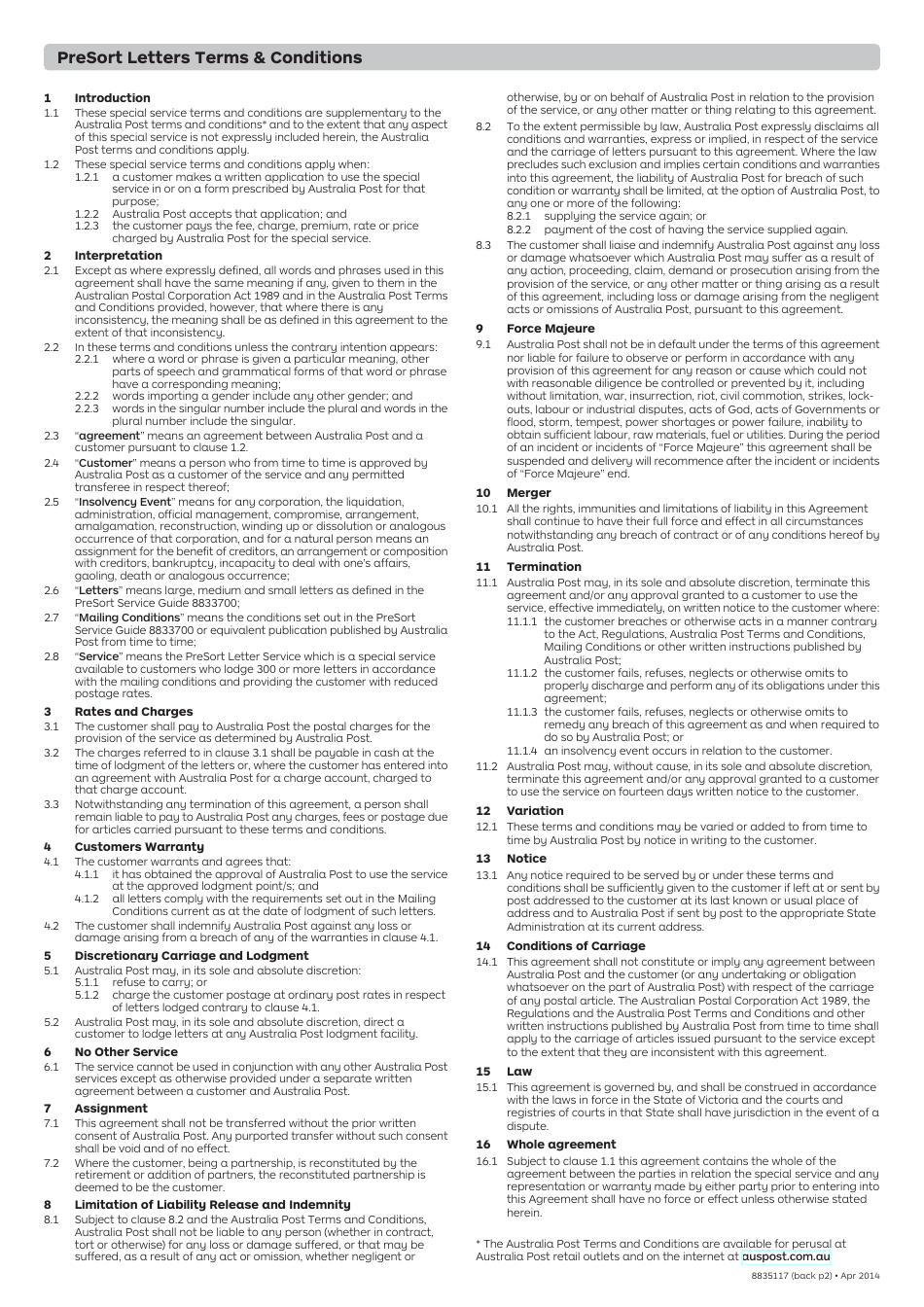 Presort Letters - Application Form - Australia, Page 2