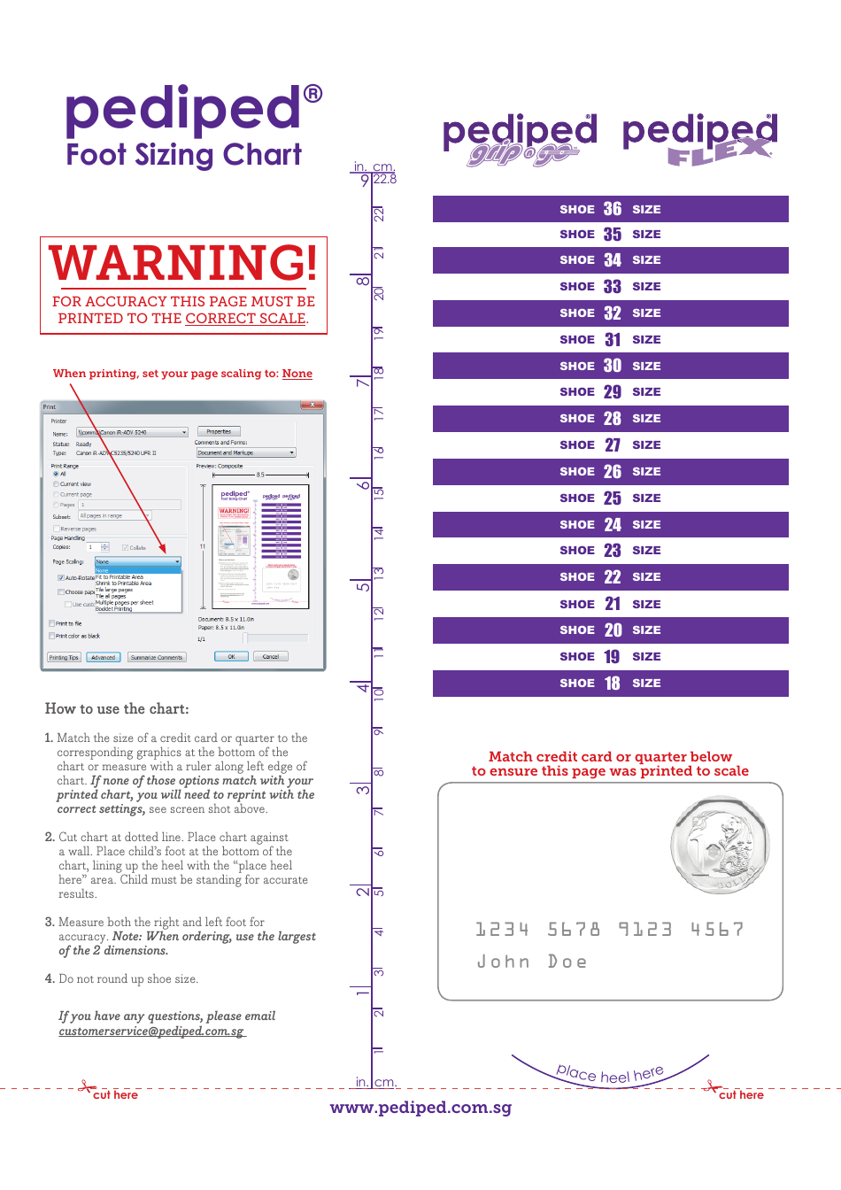 Foot Sizing Chart Pediped Download Printable PDF Templateroller