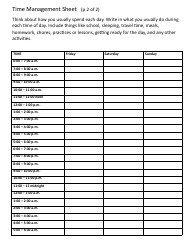 Time Management Sheet Template - West Virginia Links Student Advisement Program, Page 2