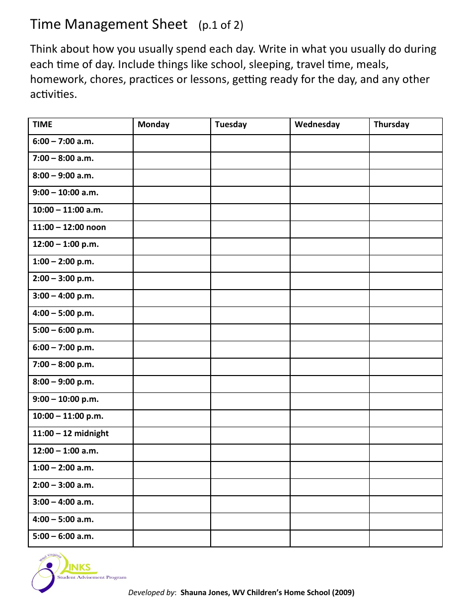 Printable Time Management Form For Student - Printable Forms Free Online