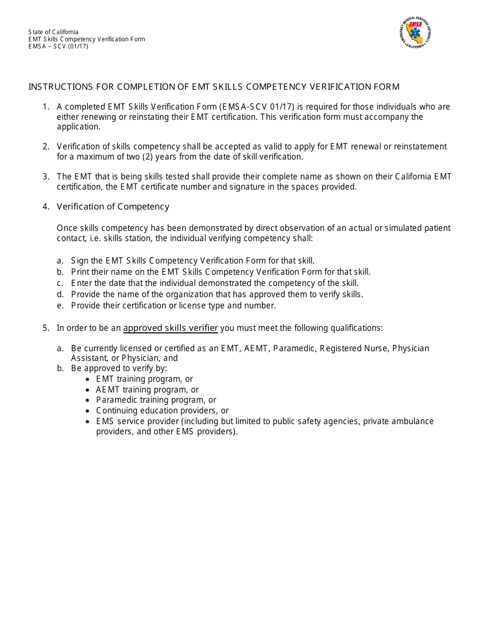 Skills Competency Verification Form - California, Page 2