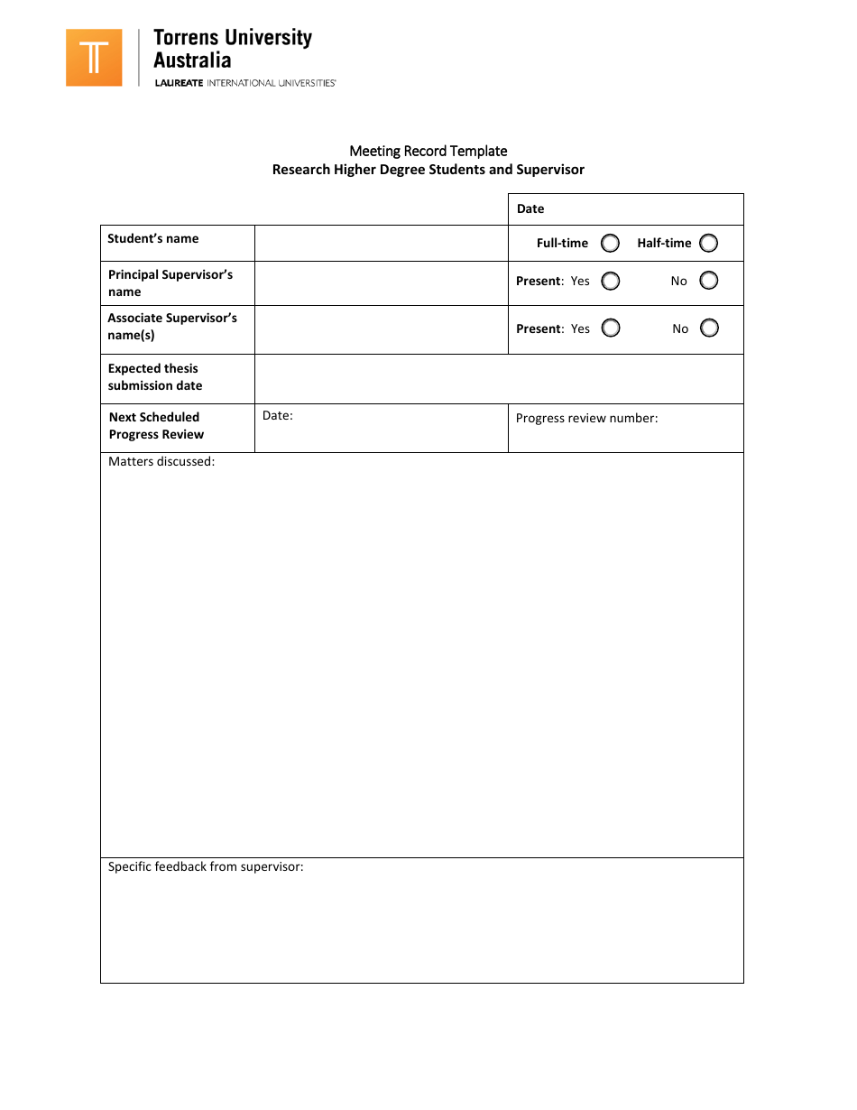 Meeting Record Template - Torrens University Download Fillable PDF ...