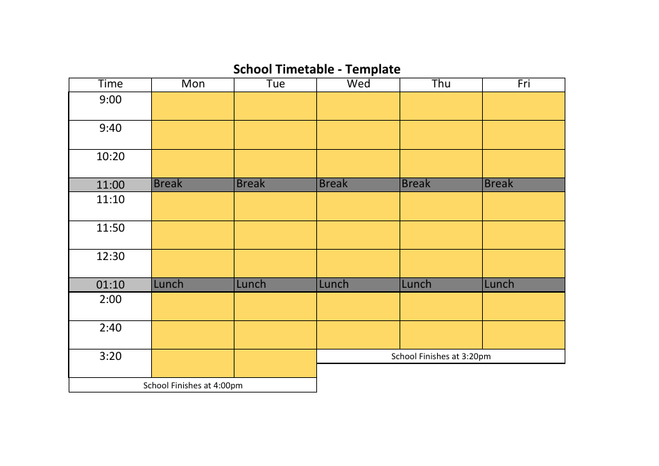 Weekly School Timetable Template - Preview