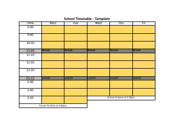Document preview: Weekly School Timetable Template