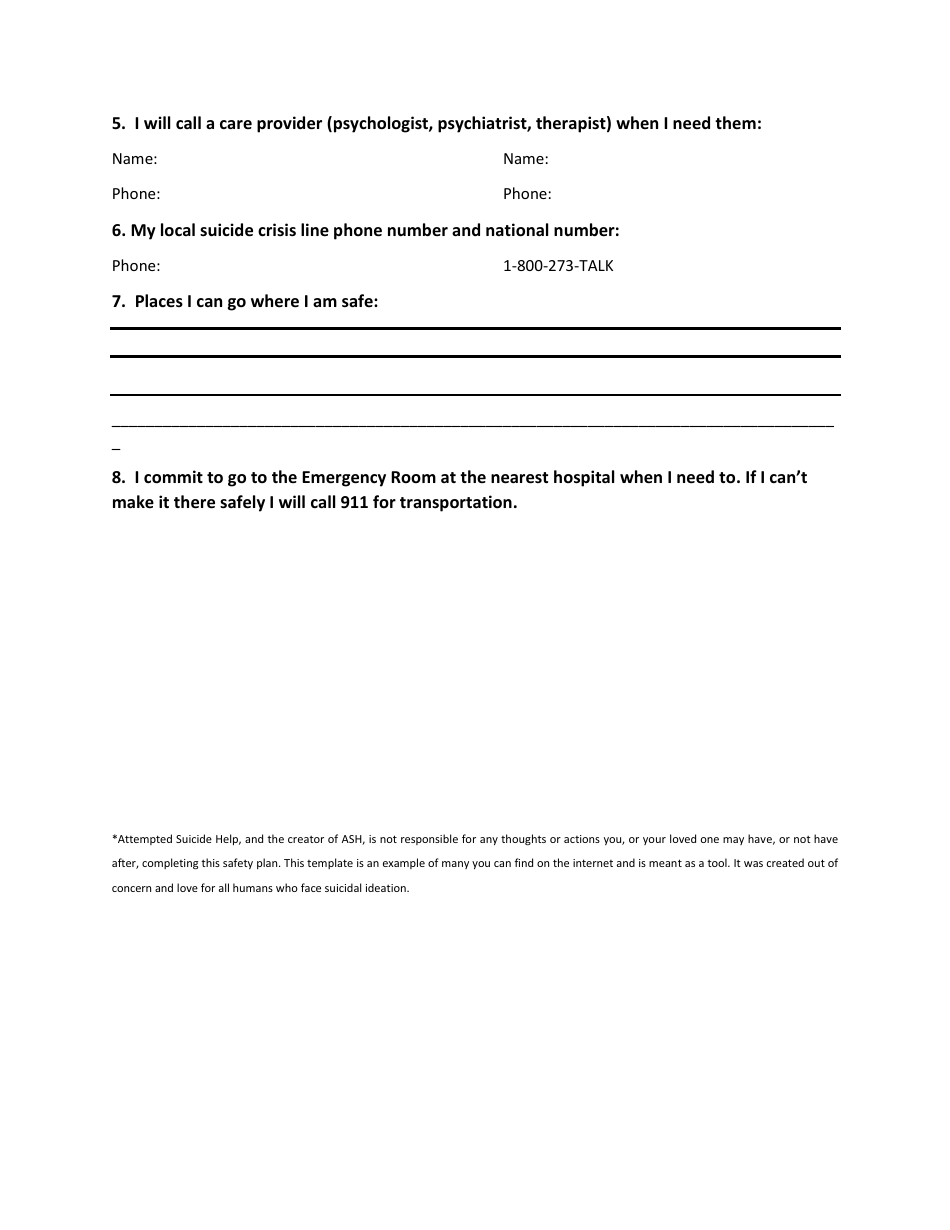 Suicidal Safety Plan Template - Attempted Suicide Help, Page 2