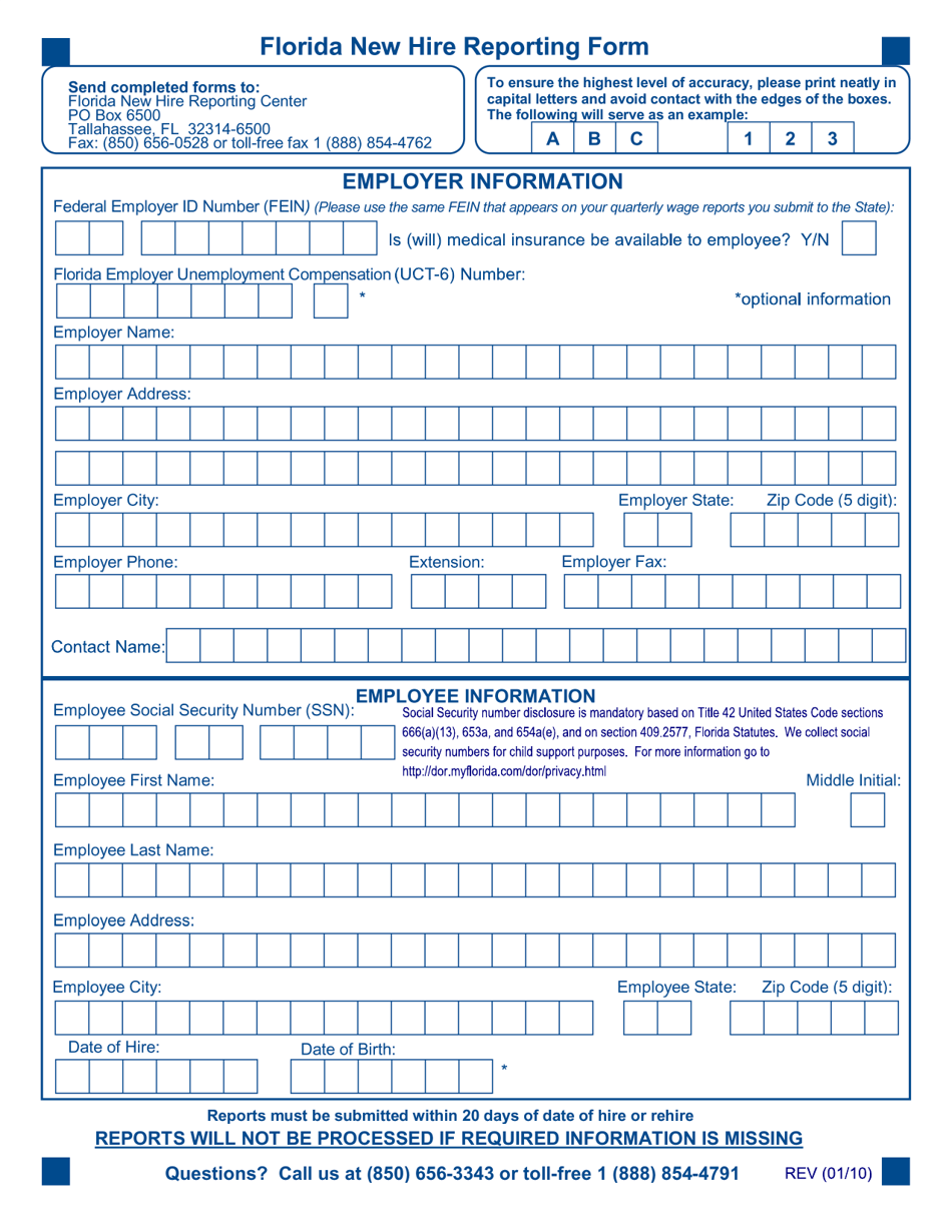 Florida New Hire Reporting Form Fillable Printable Forms Free Online