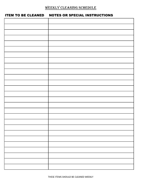 Blank Weekly Cleaning Schedule Template