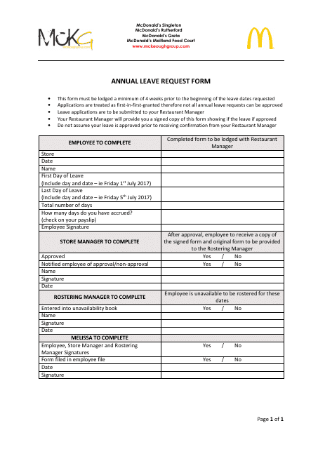 Annual Leave Request Form - Mcdonald's
