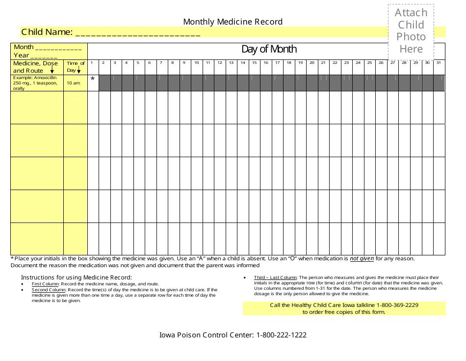 Monthly Medicine Record - Iowa, Page 2