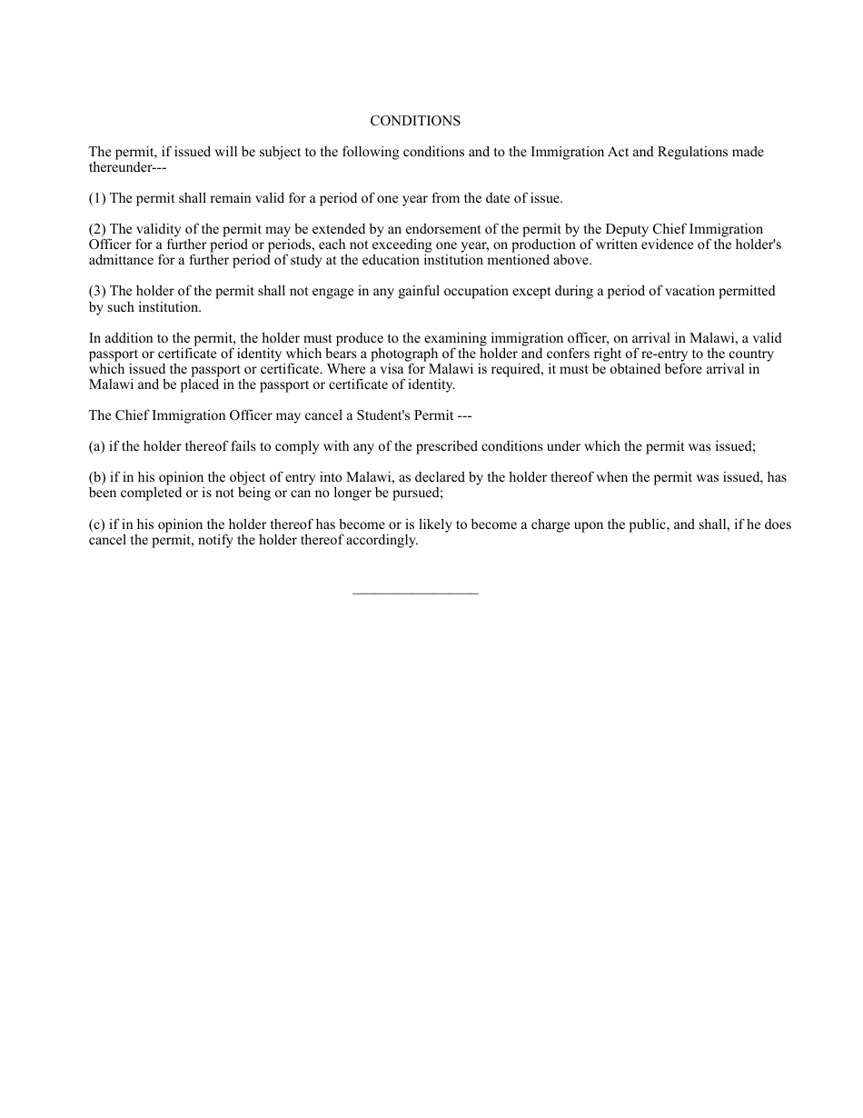 Form 23 Application for a Students Permit - Malawi, Page 2