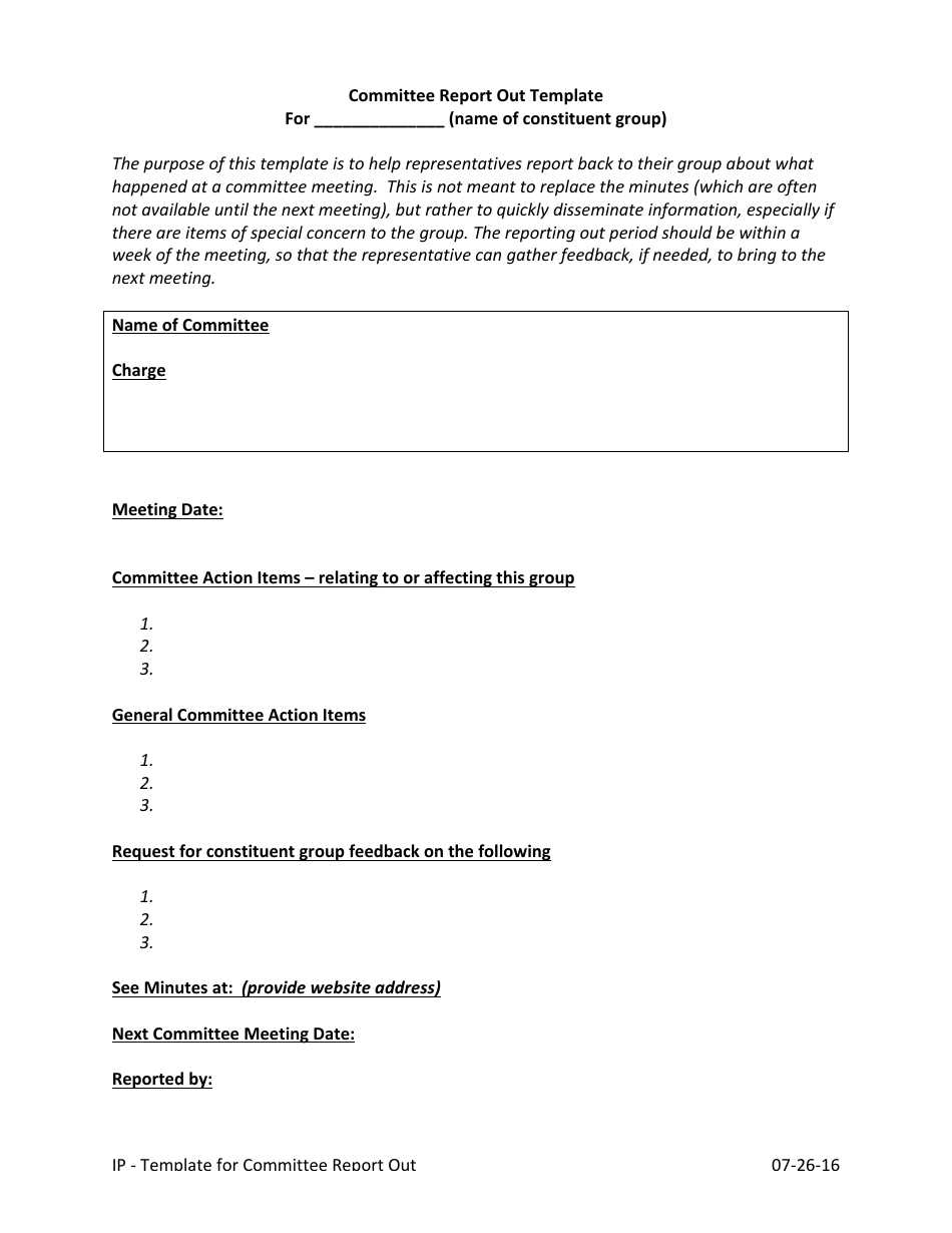 Committee Report out Template, Page 1