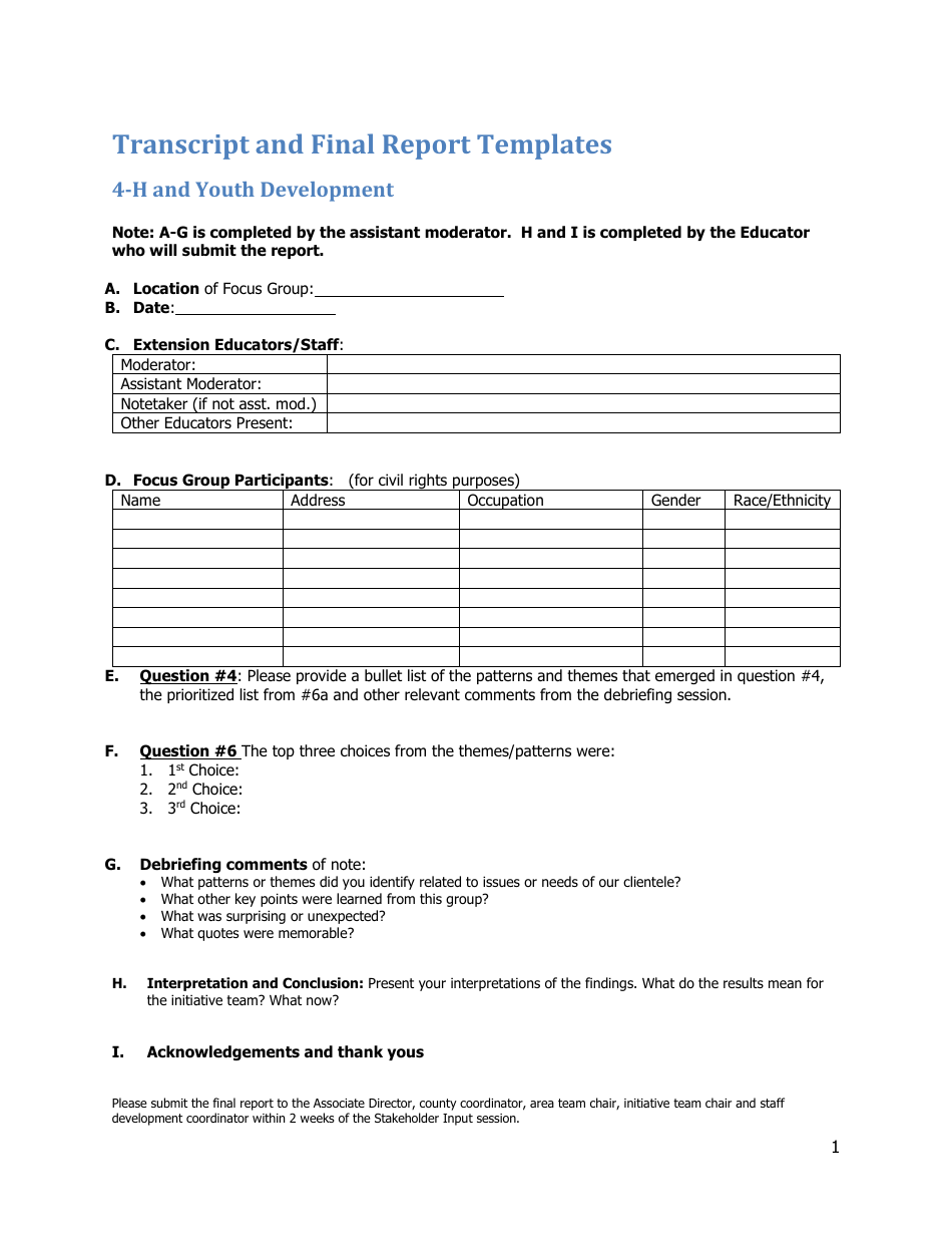 Transcript and Final Report Template, Page 1