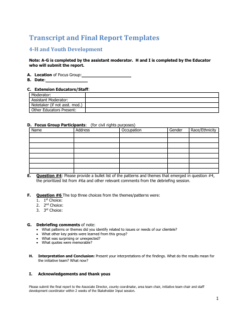 Transcript and Final Report Template