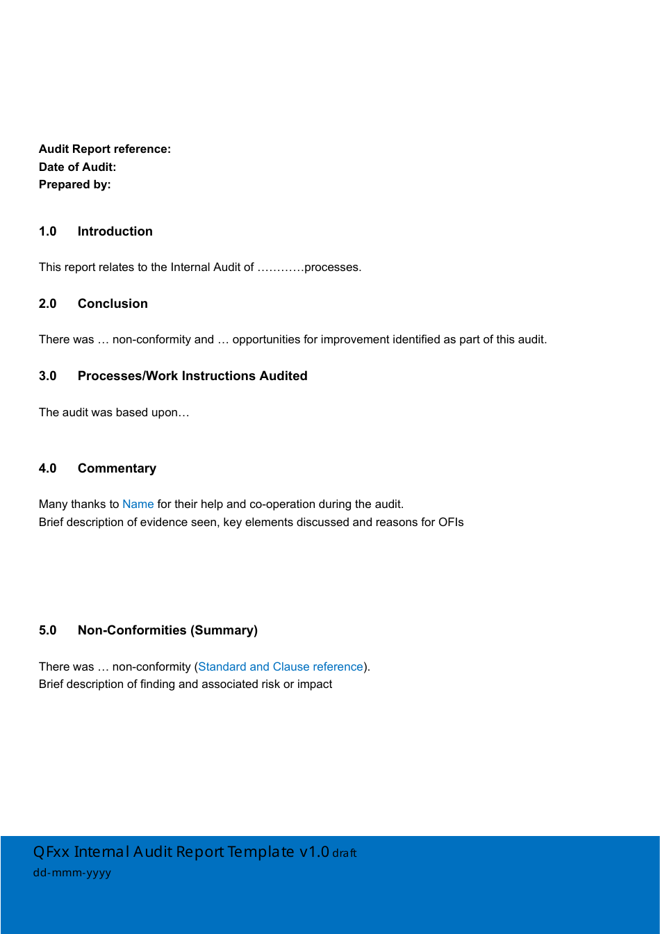 Internal Audit Report Template, Page 1