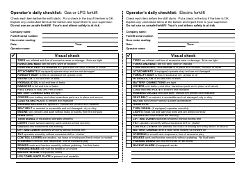 &quot;Operator's Daily Forklift Checklist Template&quot;