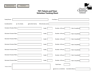 Document preview: Tnt (Talents and Time) Volunteer Tracking Sheet - Ottawa Christian School - Ontario, Canada
