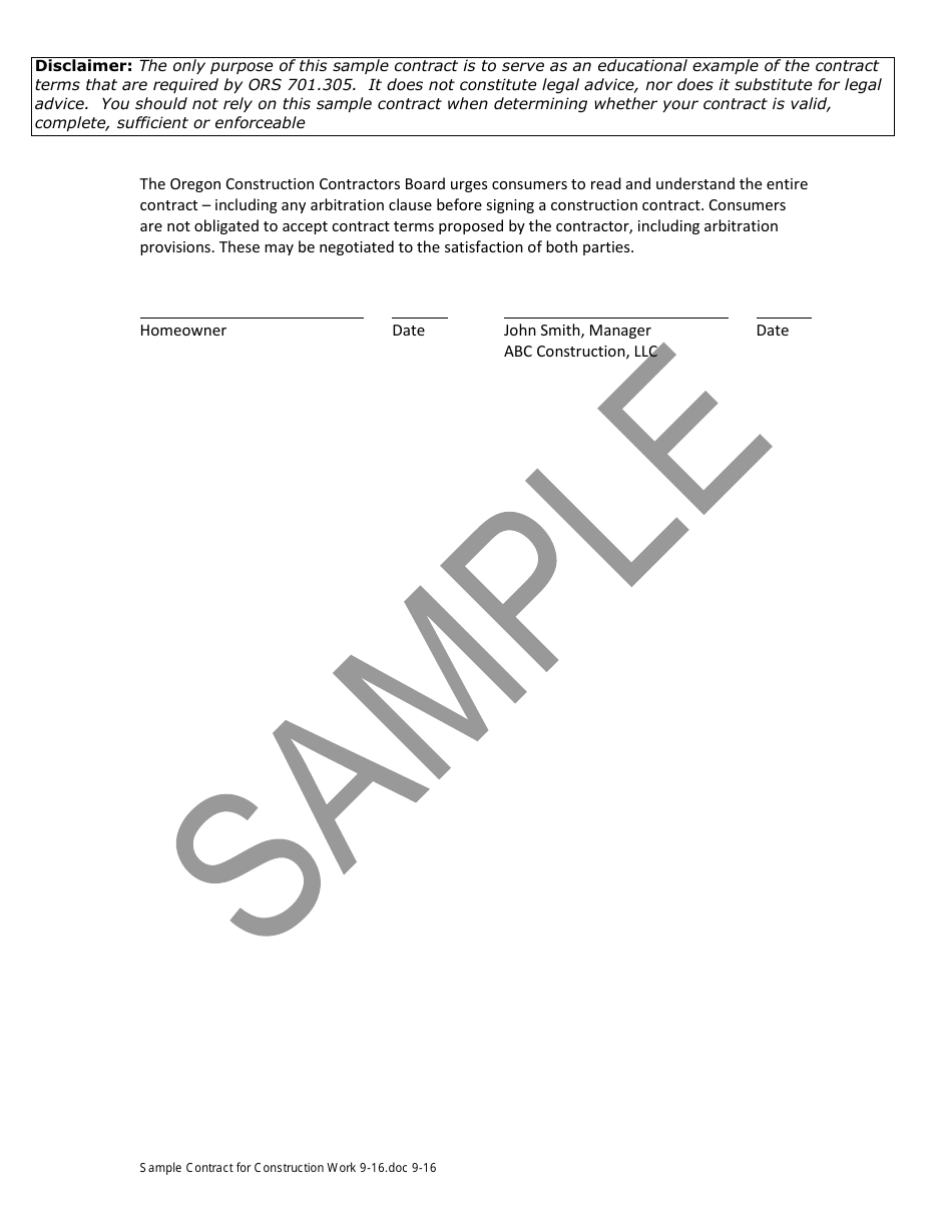Contract for Construction Work - Sample - Oregon, Page 2