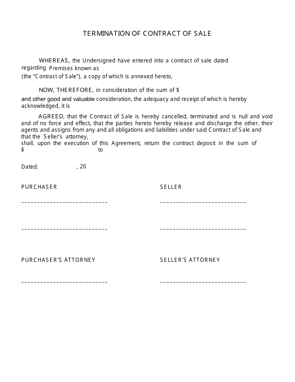 Termination of Contract of Sale, Page 1