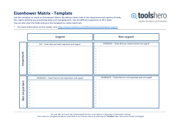 Document preview: Eisenhower Matrix Template - Toolshero