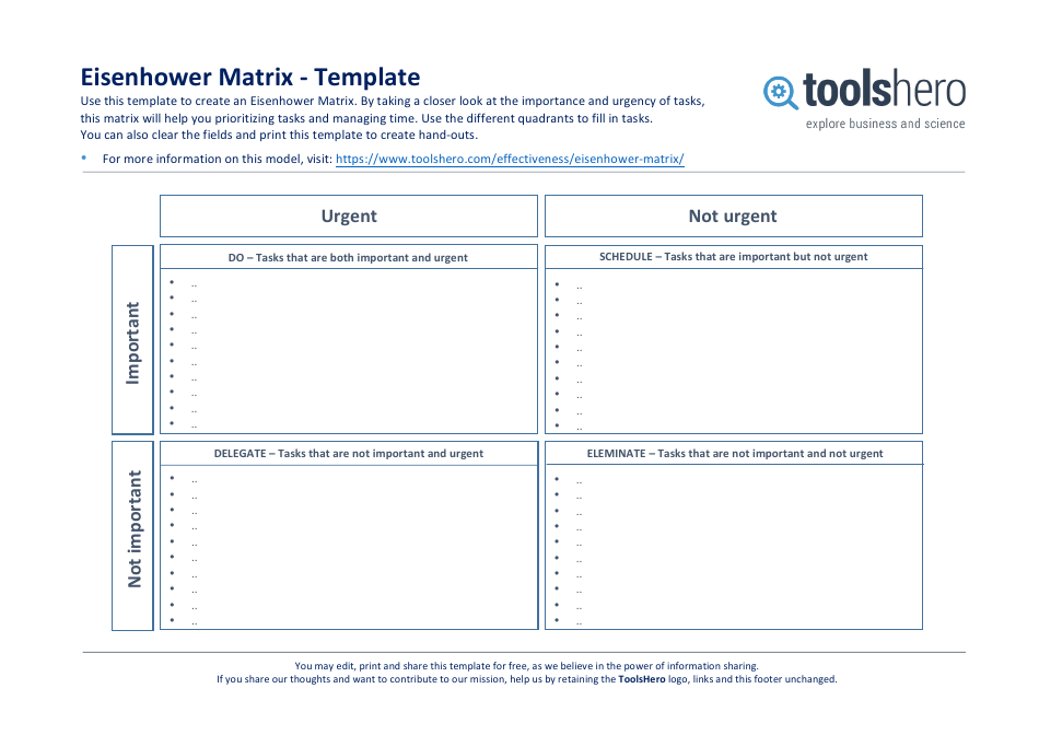 Eisenhower Matrix Template Toolshero Download Printable PDF