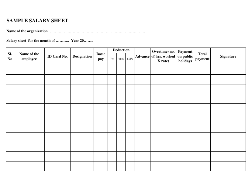 Salary Sheet Template