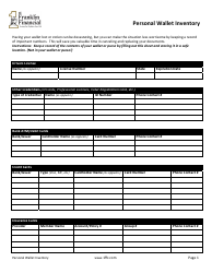 Document preview: Personal Wallet Inventory Spreadsheet Template - First Franklin Financial