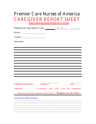 &quot;Caregiver Report Sheet Template - Premier Care Nurses of America&quot;